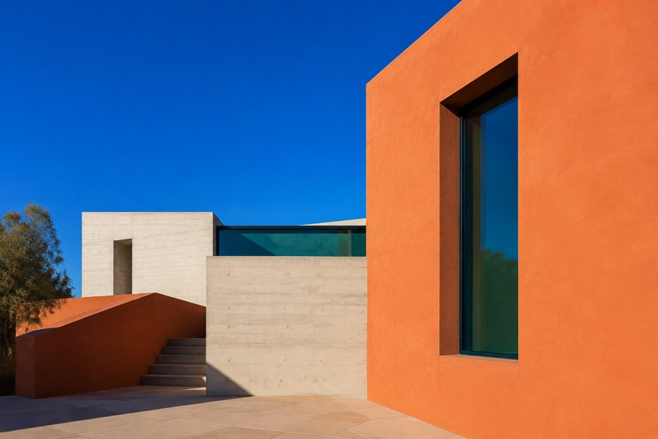 Modern terracotta and concrete architecture